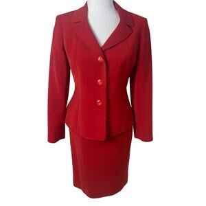Le Suit Essentials Red Pencil Skirt Suit Petite 6P Tailored Jacket Career Formal